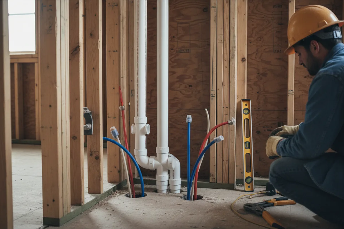 Drain and supply rough-in during Sump Pump Repair in Rice