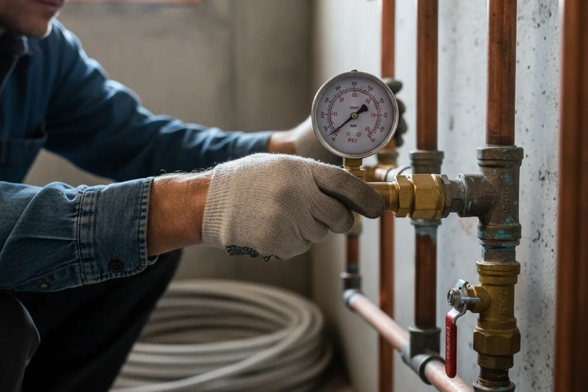 Pressure testing a repaired line during Water Line Repair in Rice